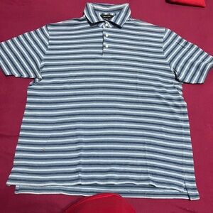 Saks Fifth Avenue blue striped  polo shirt Sz XL